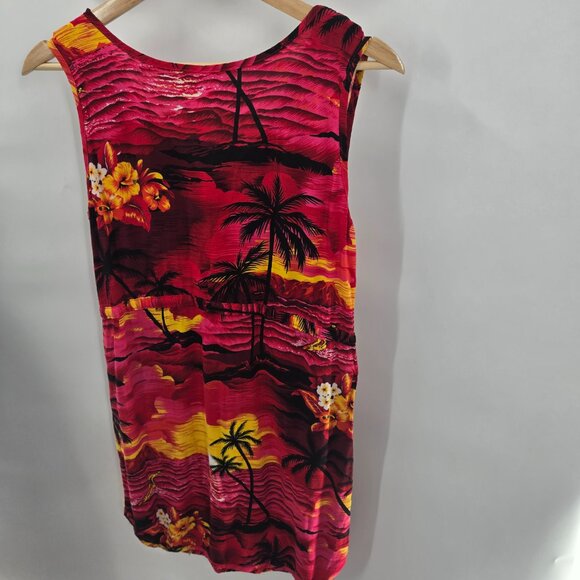 Vintage Palmwave Hawaii Pink Red 100% Rayon Beaded Tie Aloha Dress Size Small - Picture 2 of 12
